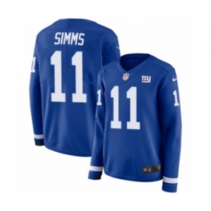 Women's Nike New York Giants #11 Phil Simms Limited Royal Blue Therma Long Sleeve NFL Jersey