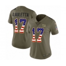 Women's Nike New York Giants #17 Kyle Lauletta Limited Olive USA Flag 2017 Salute to Service NFL Jersey