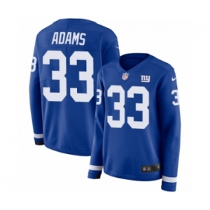 Women's Nike New York Giants #33 Andrew Adams Limited Royal Blue Therma Long Sleeve NFL Jersey