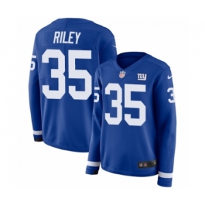 Women's Nike New York Giants #35 Curtis Riley Limited Royal Blue Therma Long Sleeve NFL Jersey