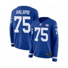 Women's Nike New York Giants #75 Jon Halapio Limited Royal Blue Therma Long Sleeve NFL Jersey