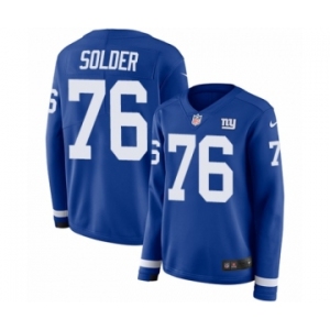 Women's Nike New York Giants #76 Nate Solder Limited Royal Blue Therma Long Sleeve NFL Jersey