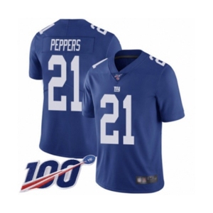 Youth New York Giants #21 Jabrill Peppers Royal Blue Team Color Vapor Untouchable Limited Player 100th Season Football Jersey