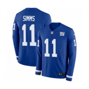 Youth Nike New York Giants #11 Phil Simms Limited Royal Blue Therma Long Sleeve NFL Jersey