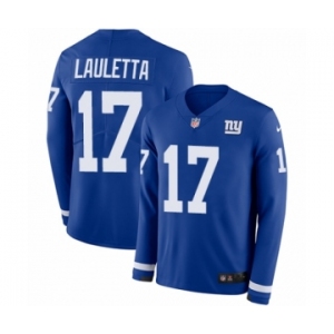 Youth Nike New York Giants #17 Kyle Lauletta Limited Royal Blue Therma Long Sleeve NFL Jersey