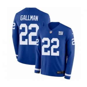 Youth Nike New York Giants #22 Wayne Gallman Limited Royal Blue Therma Long Sleeve NFL Jersey