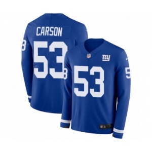 Youth Nike New York Giants #53 Harry Carson Limited Royal Blue Therma Long Sleeve NFL Jersey