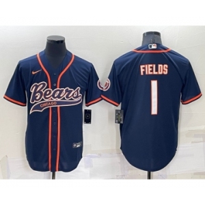 Men's Chicago Bears #1 Justin Fields Navy Blue Stitched MLB Cool Base Nike Baseball Jersey