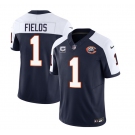 Men's Chicago Bears #1 Justin Fields Navy White 2023 F.U.S.E. With 1-star C PatchThrowback Limited Football Stitched Game Jersey