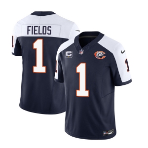 Men's Chicago Bears #1 Justin Fields Navy White 2023 F.U.S.E. With 1-star C PatchThrowback Limited Football Stitched Game Jersey