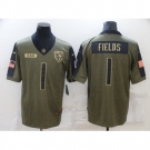 Men's Chicago Bears #1 Justin Fields Nike Olive 2021 Salute To Service Limited Player Jersey