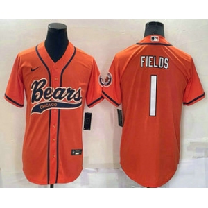 Men's Chicago Bears #1 Justin Fields Orange Stitched MLB Cool Base Nike Baseball Jersey