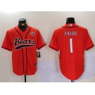 Men's Chicago Bears #1 Justin Fields Orange Throwback With Patch Cool Base Stitched Baseball Jersey