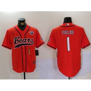 Men's Chicago Bears #1 Justin Fields Orange Throwback With Patch Cool Base Stitched Baseball Jerseys