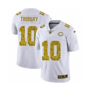 Men's Chicago Bears #10 Mitchell Trubisky Flocked Leopard Print Vapor Limited Football Jersey White