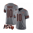 Men's Chicago Bears #10 Mitchell Trubisky Limited Silver Inverted Legend 100th Season Football Jersey