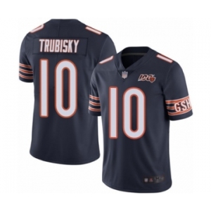 Men's Chicago Bears #10 Mitchell Trubisky Navy Blue Team Color 100th Season Limited Football Jersey