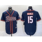 Men's Chicago Bears #15 Rome Odunze Navy BlueWith Patch Cool Base Stitched Baseball Jersey