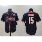 Men's Chicago Bears #15 Rome Odunze Navy Throwback With Patch Cool Base Stitched Baseball Jersey