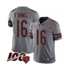 Men's Chicago Bears #16 Pat O'Donnell Limited Silver Inverted Legend 100th Season Football Jersey