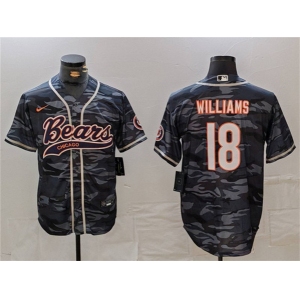 Men's Chicago Bears #18 Caleb Williams Grey Camo With Patch Cool Base Stitched Baseball Jersey