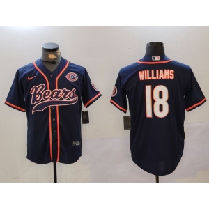 Men's Chicago Bears #18 Caleb Williams Navy Throwback With Patch Cool Base Stitched Baseball Jersey