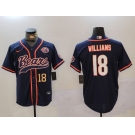 Men's Chicago Bears #18 Caleb Williams Navy Throwback With Patch Cool Base Stitched Baseball Jerseys