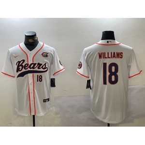 Men's Chicago Bears #18 Caleb Williams Number White Throwback With Patch Cool Base Stitched Baseball Jersey