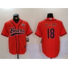 Men's Chicago Bears #18 Caleb Williams Orange Throwback With Patch Cool Base Stitched Baseball Jersey