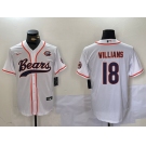 Men's Chicago Bears #18 Caleb Williams White With Patch Cool Base Stitched Baseball Jersey