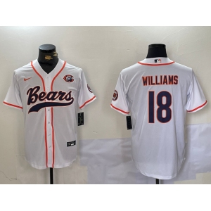 Men's Chicago Bears #18 Caleb Williams White With Patch Cool Base Stitched Baseball Jersey