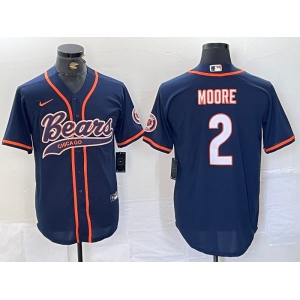 Men's Chicago Bears #2 DJ Moore Navy BlueWith Patch Cool Base Stitched Baseball Jersey