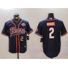 Men's Chicago Bears #2 DJ Moore Navy Throwback With Patch Cool Base Stitched Baseball Jerseys