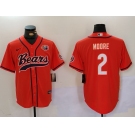 Men's Chicago Bears #2 DJ Moore Orange Throwback With Patch Cool Base Stitched Baseball Jersey