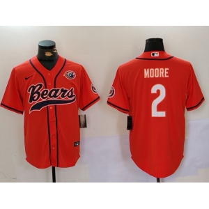 Men's Chicago Bears #2 DJ Moore Orange Throwback With Patch Cool Base Stitched Baseball Jersey