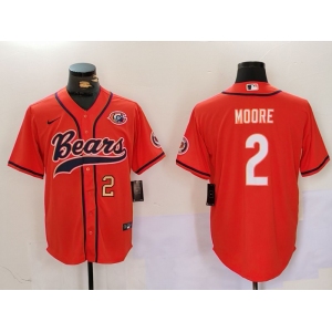 Men's Chicago Bears #2 DJ Moore Orange Throwback With Patch Cool Base Stitched Baseball Jerseys