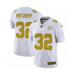 Men's Chicago Bears #32 David Montgomery Flocked Leopard Print Vapor Limited Football Jersey White