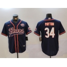 Men's Chicago Bears #34 Walter Payton Navy Throwback With Patch Cool Base Stitched Baseball Jersey