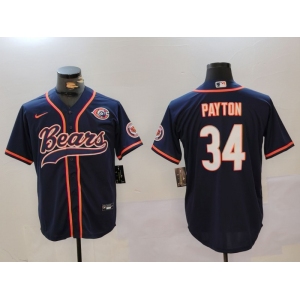 Men's Chicago Bears #34 Walter Payton Navy Throwback With Patch Cool Base Stitched Baseball Jersey