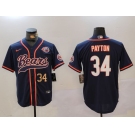 Men's Chicago Bears #34 Walter Payton Navy Throwback With Patch Cool Base Stitched Baseball Jerseys