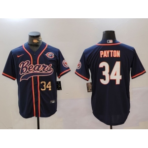 Men's Chicago Bears #34 Walter Payton Navy Throwback With Patch Cool Base Stitched Baseball Jerseys