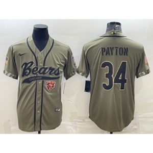 Men's Chicago Bears #34 Walter Payton Olive 2022 Salute To Service Cool Base Stitched Baseball Jersey