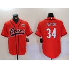 Men's Chicago Bears #34 Walter Payton Orange Throwback With Patch Cool Base Stitched Baseball Jersey