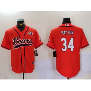 Men's Chicago Bears #34 Walter Payton Orange Throwback With Patch Cool Base Stitched Baseball Jersey