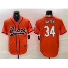 Men's Chicago Bears #34 Walter Payton Orange With Patch Cool Base Stitched Baseball Jersey