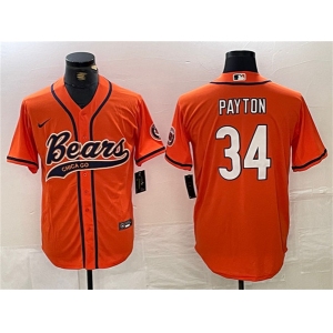 Men's Chicago Bears #34 Walter Payton Orange With Patch Cool Base Stitched Baseball Jersey