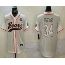 Men's Chicago Bears #34 Walter Payton White Throwback With Patch Cool Base Stitched Baseball Jersey