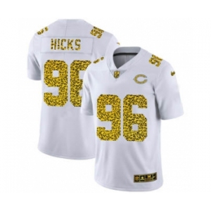 Men's Chicago Bears #96 Akiem Hicks Flocked Leopard Print Vapor Limited Football Jersey White