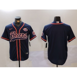 Men's Chicago Bears Blank Navy Blue With Patch Cool Base Stitched Baseball Jersey