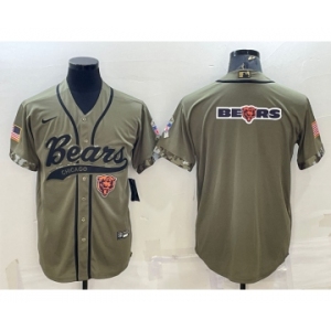 Men's Chicago Bears Olive Salute to Service Team Big Logo Cool Base Stitched Baseball Jersey